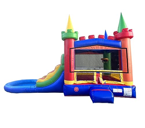 Inflatable Bounce House with Slide for Kids - Backyard Modular Rainbow Castle Combo Bouncer with Water Pool, Outdoor Toys, Jumpers for Kids - Bounce House with Blower & Stakes - 12' x 12' Area